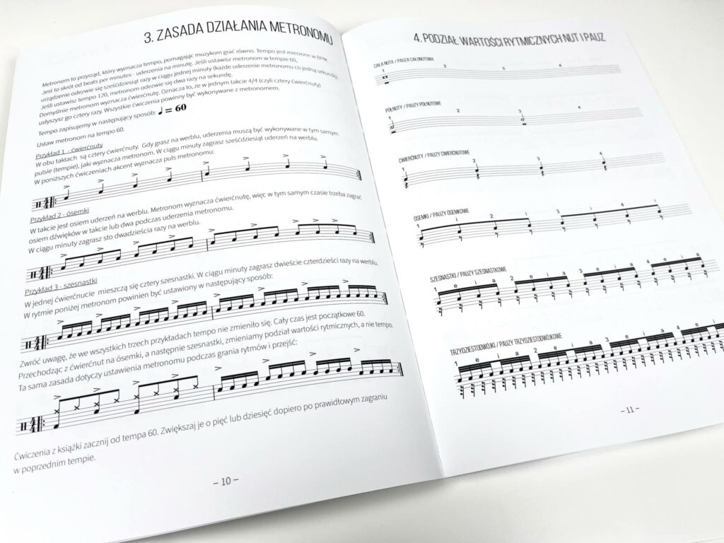 zasada działania metronomu podział wartości rytmicznych nut i pauz