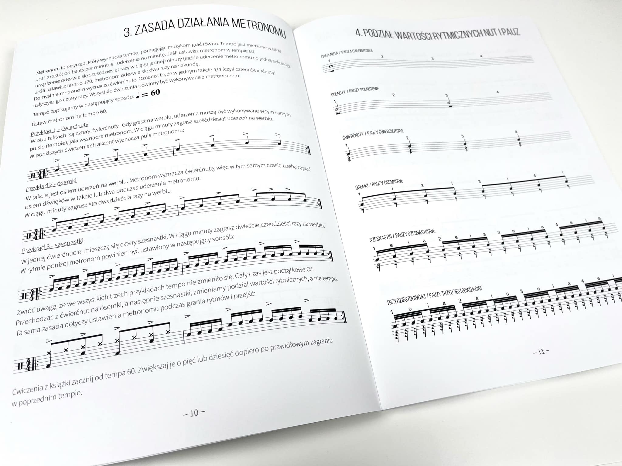 zasada działania metronomu podział wartości rytmicznych nut i pauz